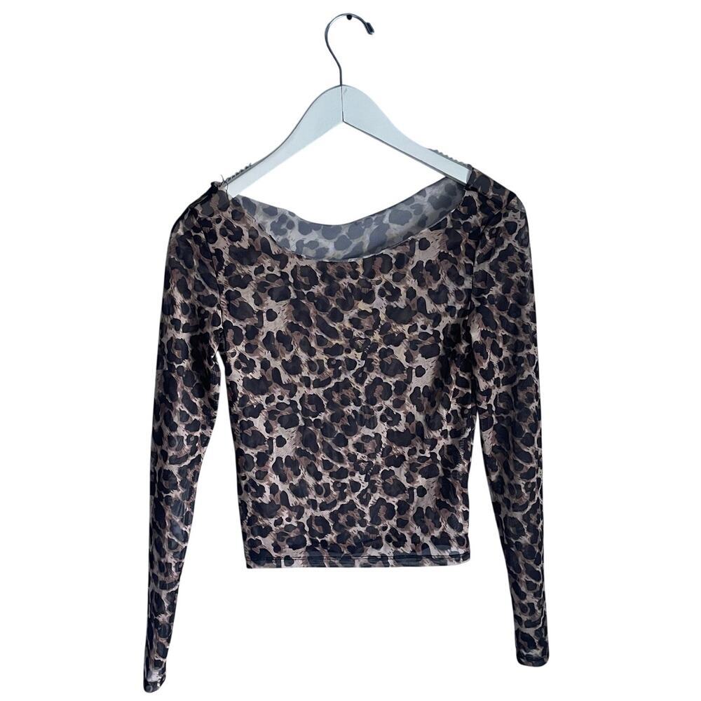 Manfinity Leopard Print Mesh Log Sleeve Top Festival Going Out Sheer size XS